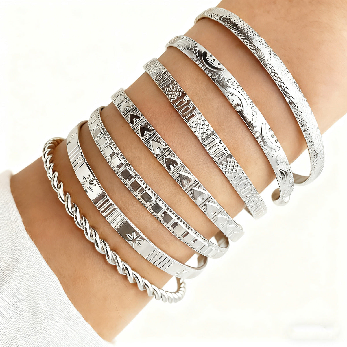 Wholesale 3 Piece Gold Metal Multi Layer Geometric Open Cuff Bracelet Set For Women Punk Style Gift