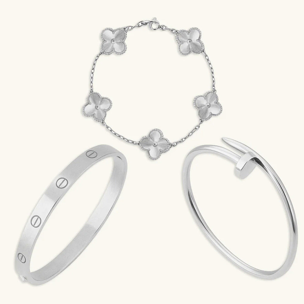 Wholesale Five-Leaf Clover Design Titanium Steel Gold Plated Bracelet for Women Fashion Accessory Gift