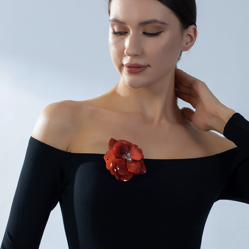 Wholesale Vintage Blue Flower Acrylic Brooch Handmade Women' s Pin Jewelry Accessory
