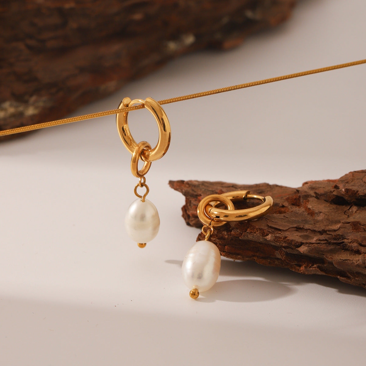 Wholesale Stainless Steel Ring Ear Buckle Pearl Pendant Earrings