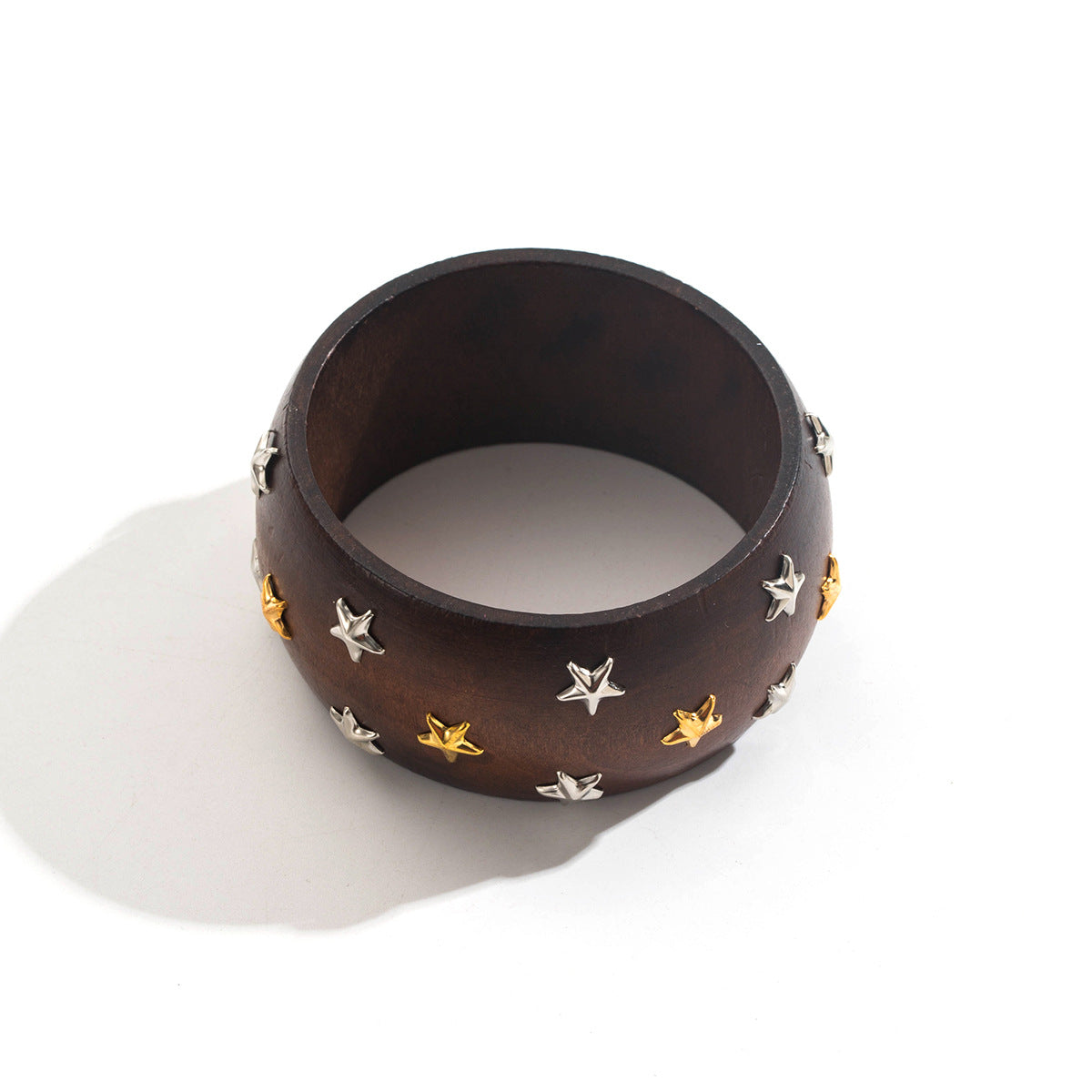 Bracciale retrò con personalità geometrica all'ingrosso del braccialetto della stella del rivetto di legno
