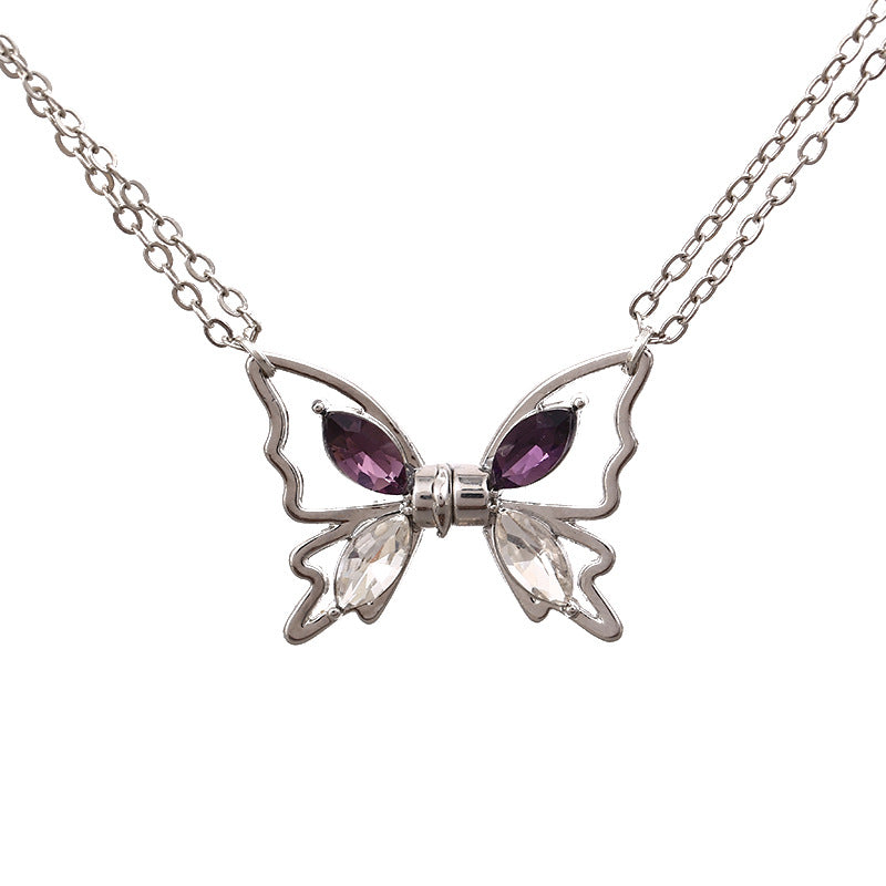 Wholesale butterfly magnetic inlaid white stone clavicle necklace