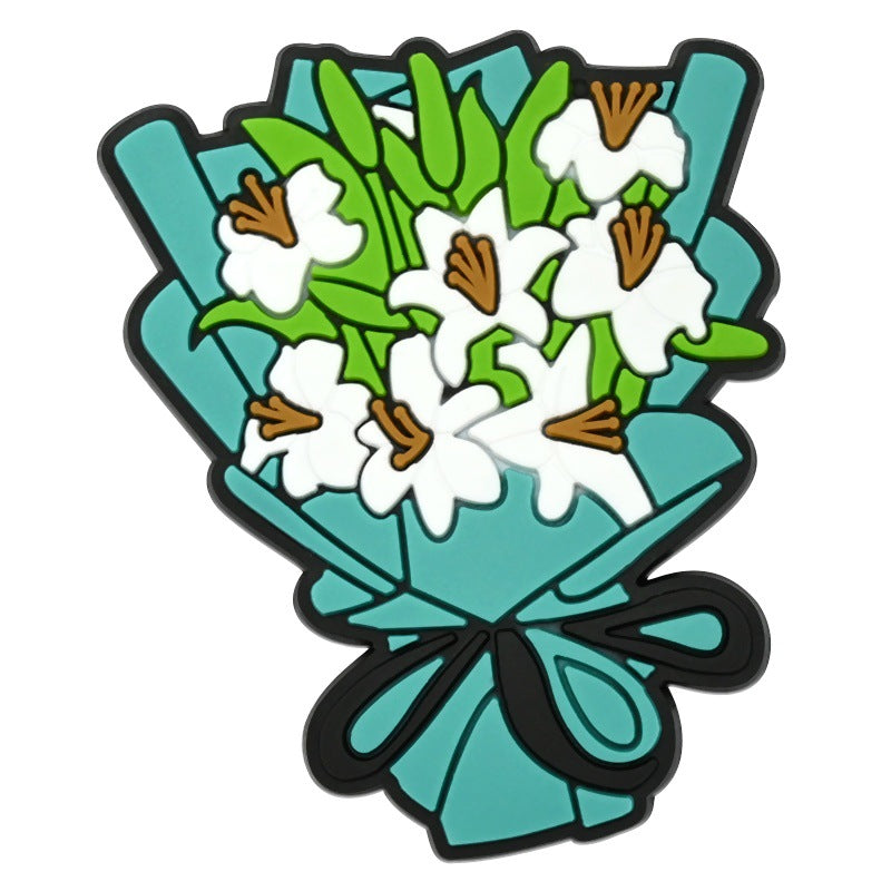 Wholesale  Random 100pcs  floral bouquet series PVC Soft Rubber Shoe Buckle Decoration