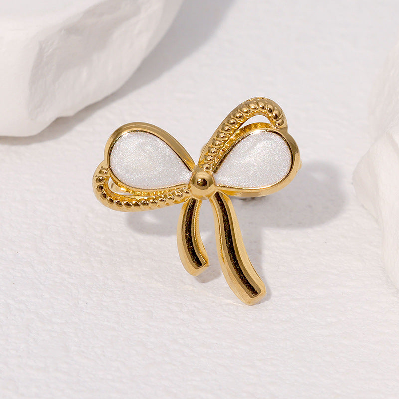 Wholesale stainless steel gold plated non-fading bowknot open ring