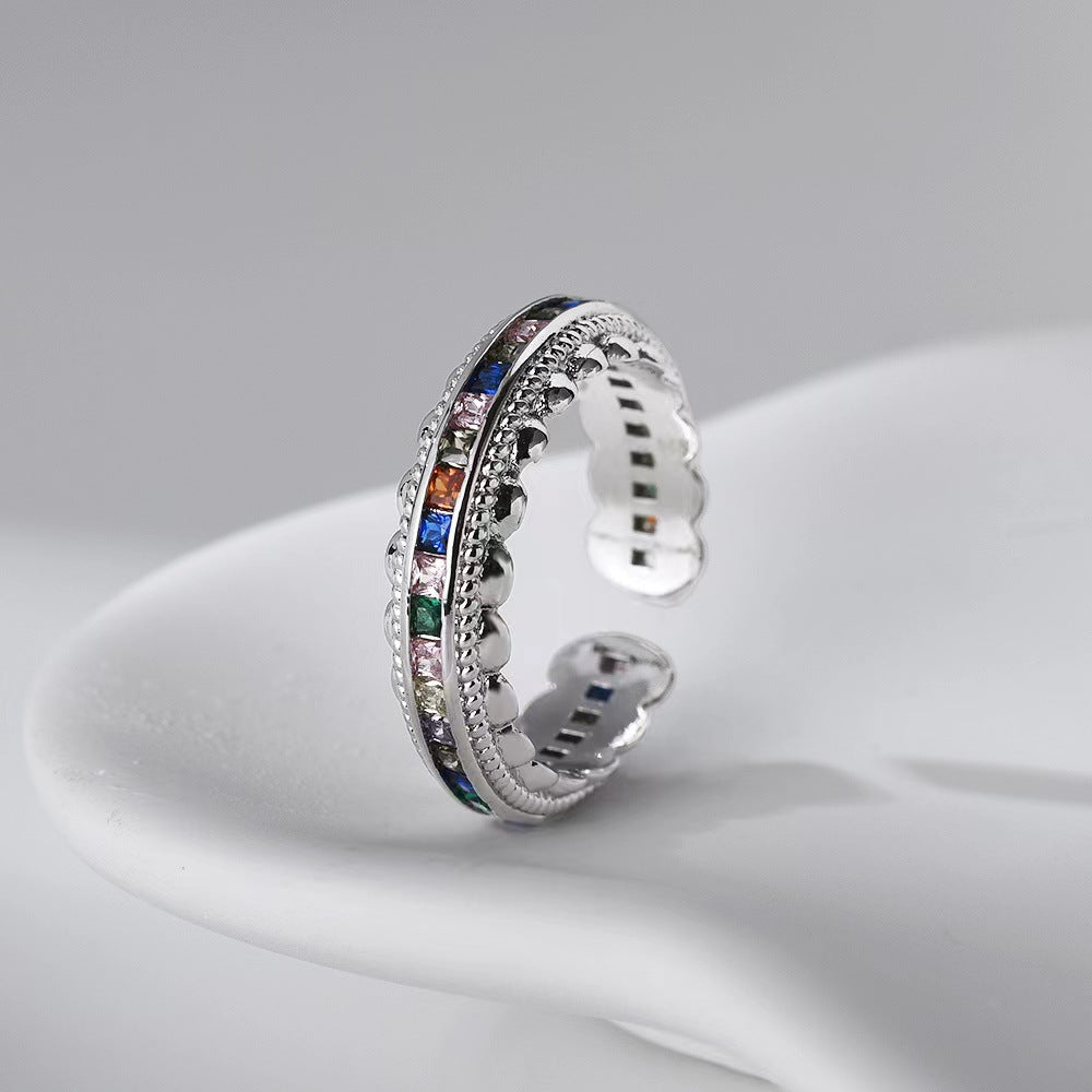 Wholesale Zircon Inlaid Rainbow Ring Light Luxury Leaf Retro Open Rings ACC-RS-YXY010