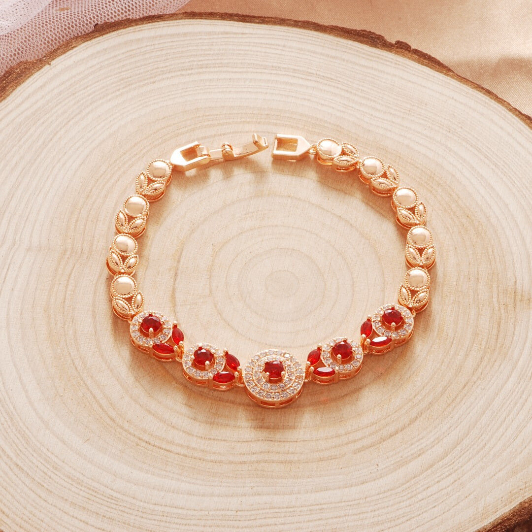 Wholesale Copper Micropaved Red Zircon Water Drop Bracelet Trendy Fashion Jewelry Accessory for Women