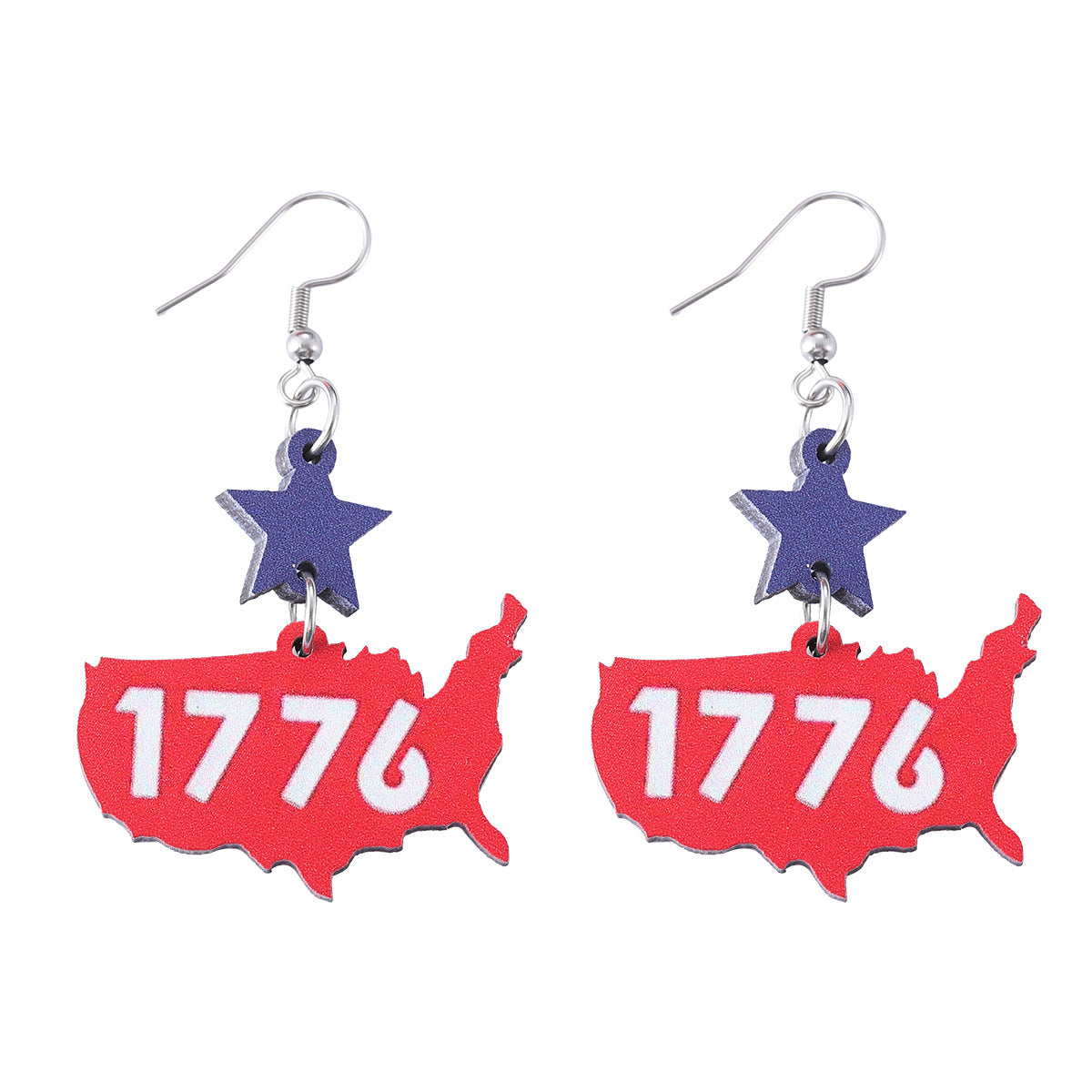 Wholesale Red, White, Blue 1776 Star USA Map Pendant Earrings