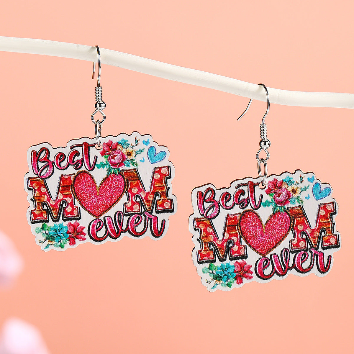 Wholesale  Mother's Day Wooden Earrings Cartoon Envelope Flower Love Earrings