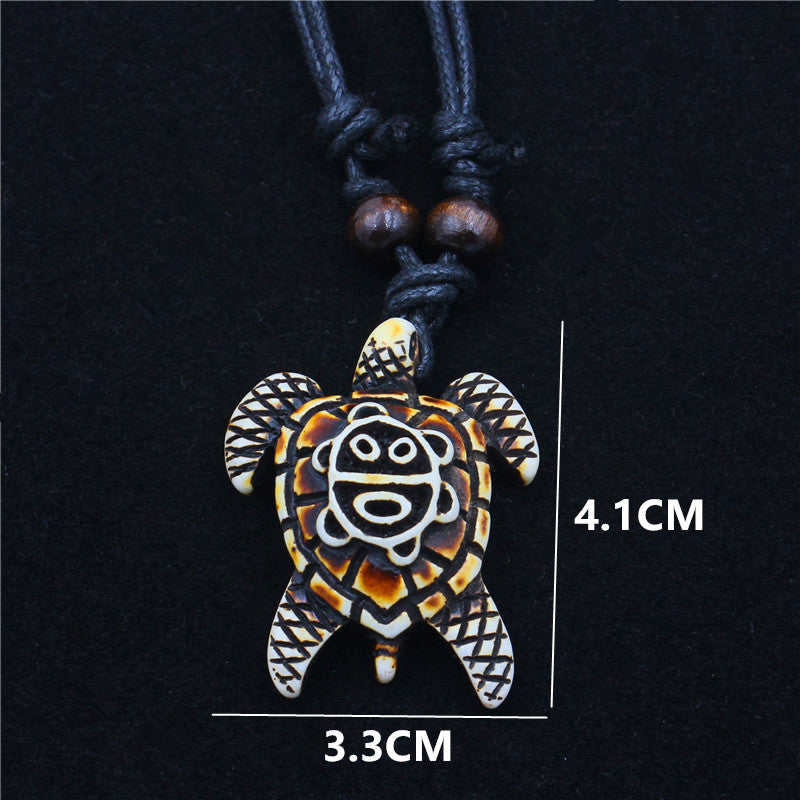 Wholesale Vintage Turtle Necklace Carved Turtle Pendant Resin Sweater Chain ACC-NE-ShuangDe001