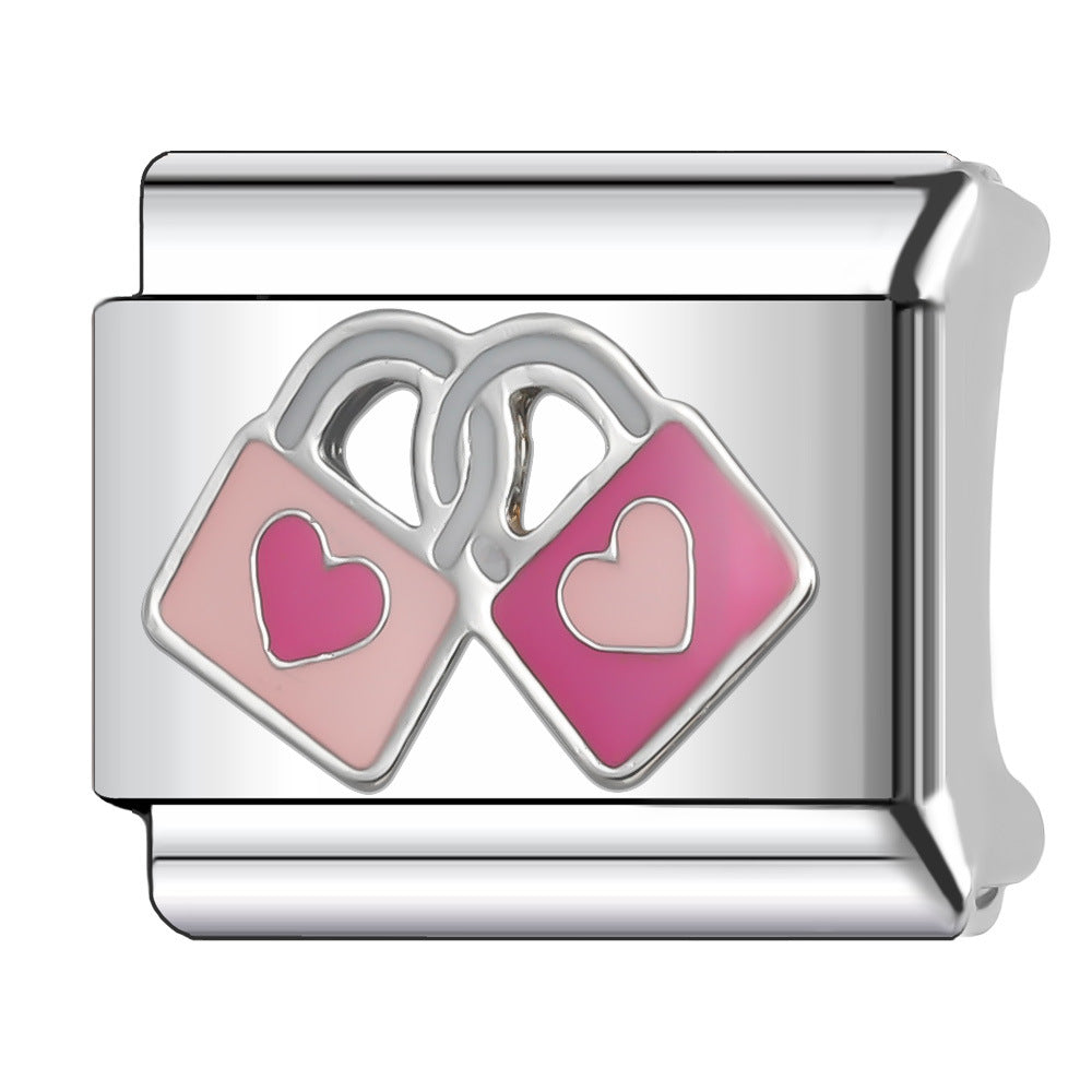 Wholesale Italian Charm Bracelet 9mm DIY Splicing Stainless Steel Wedding Couple Anniversary Cartoon Composable Bracelet