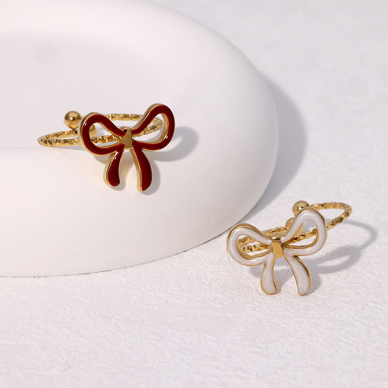 Wholesale cute gold plated bow open stainless steel ring
