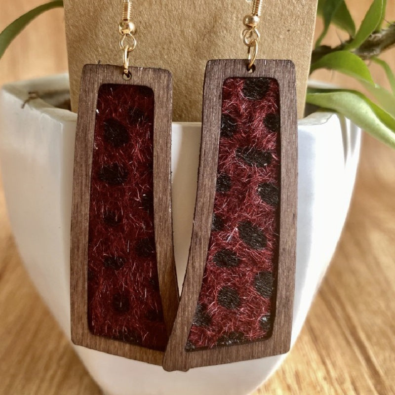Wholesale 2 pairs/ pack Leather printed leopard pattern earrings