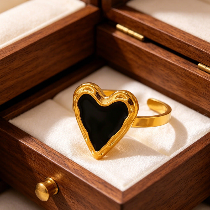 Wholesale Oil Drop Heart Crown Ring Stainless Steel Fashion Accessory Gift