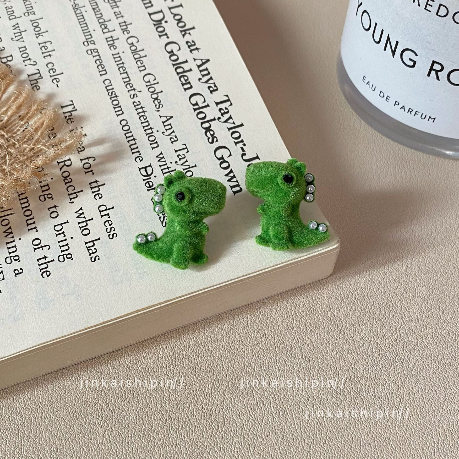 Wholesale Funny Cartoon Flocked Dinosaur Earrings