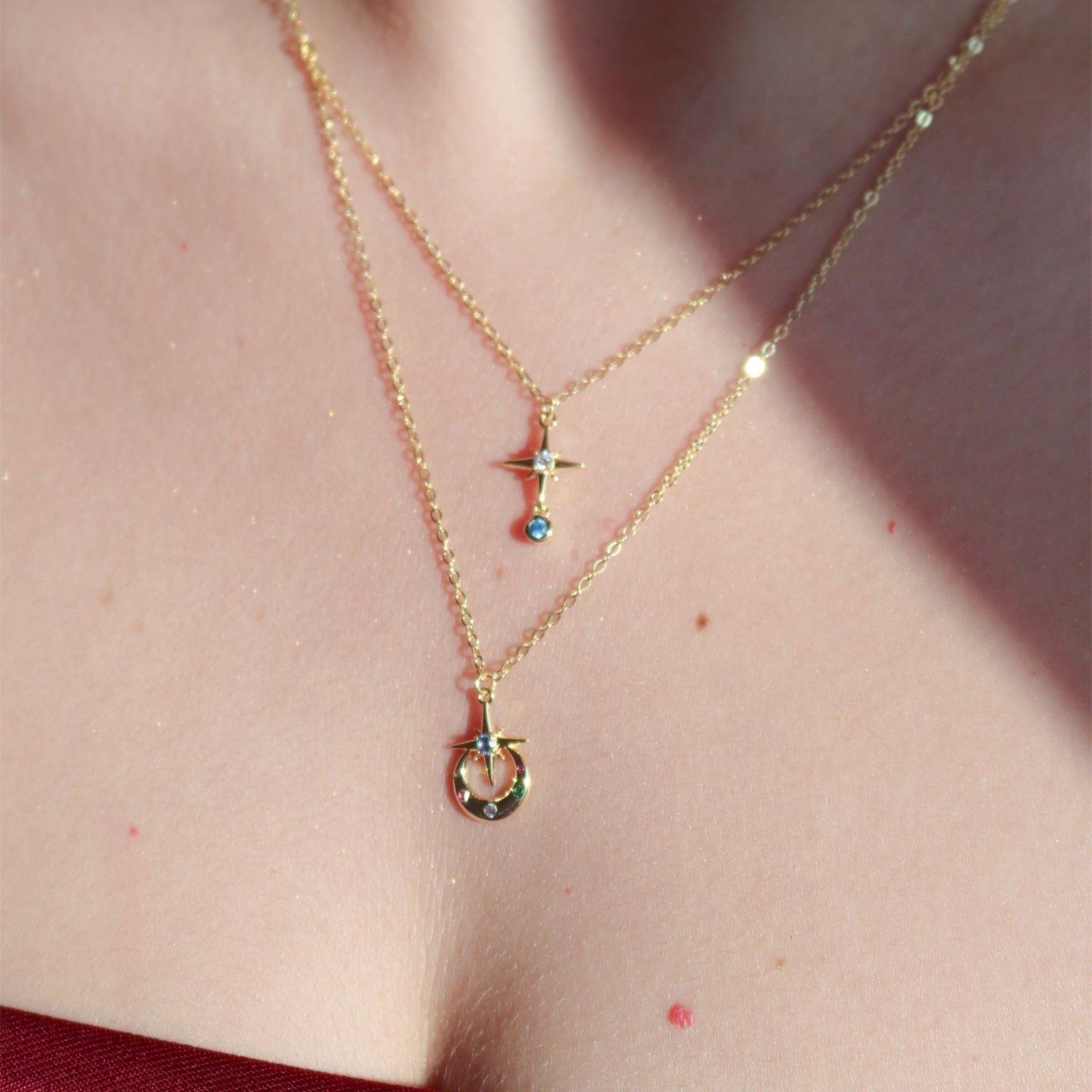 Wholesale Shining Star Party Star and Moon Zircon Necklace