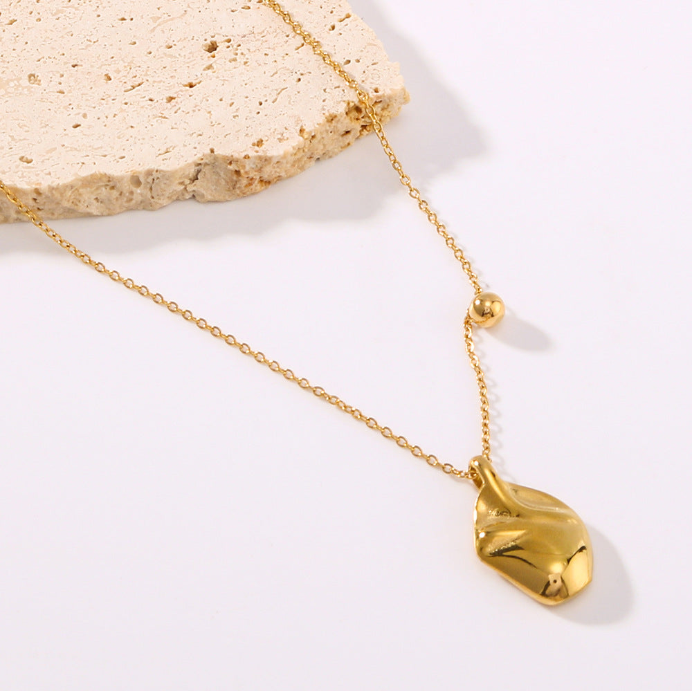 Wholesale  Oval Pleated Irregular Ball Pendant Stainless Steel Necklace