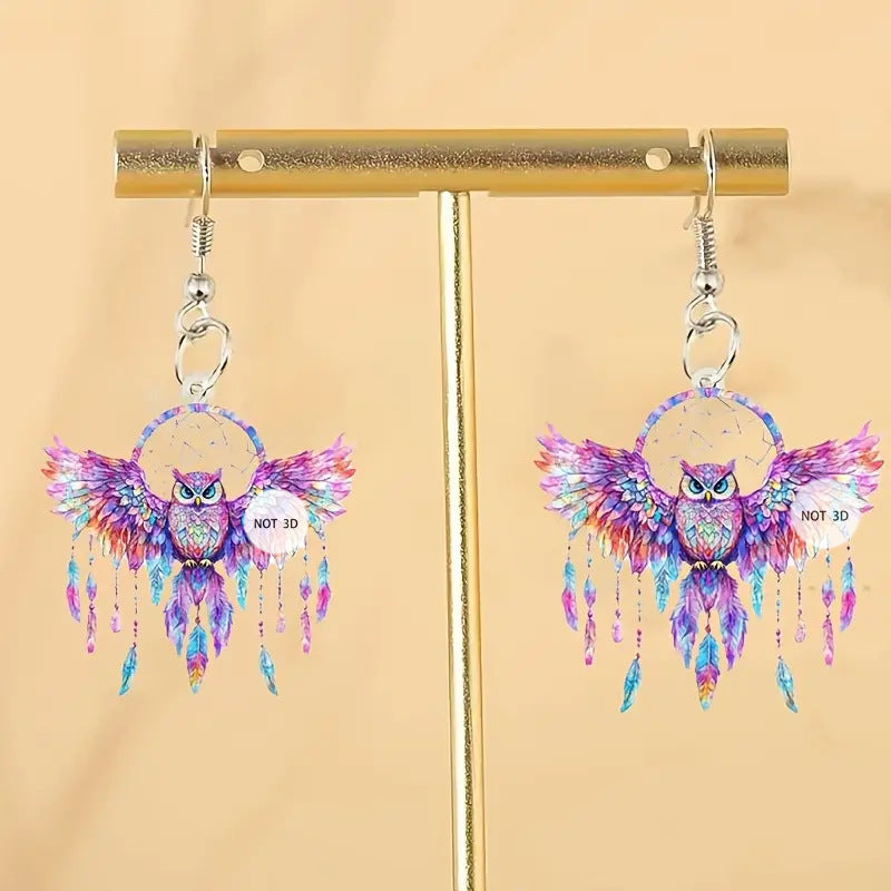 Wholesale  Bohemian Style Owl Dreamcatcher 2D Acrylic Earrings