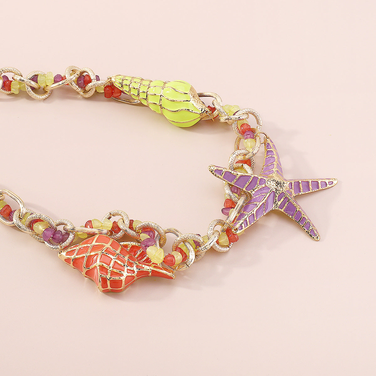 Wholesale alloy water drop starfish shell exaggerated beaded necklace