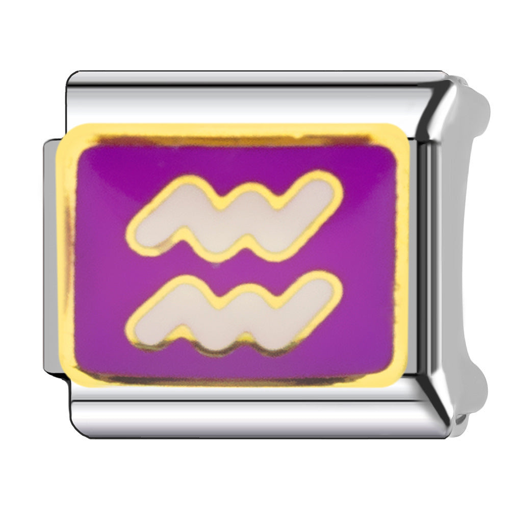 Wholesale Italian Charm Bracelet 9mm DIY  Twelve Zodiac Signs Color-Preserving Blue English   Creative Stainless Steel Composable Bracelet