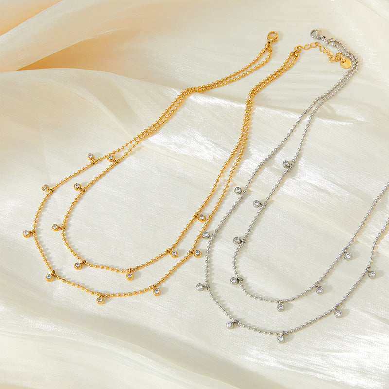 Wholesale Stainless steel Double-layer stacked zircon necklace