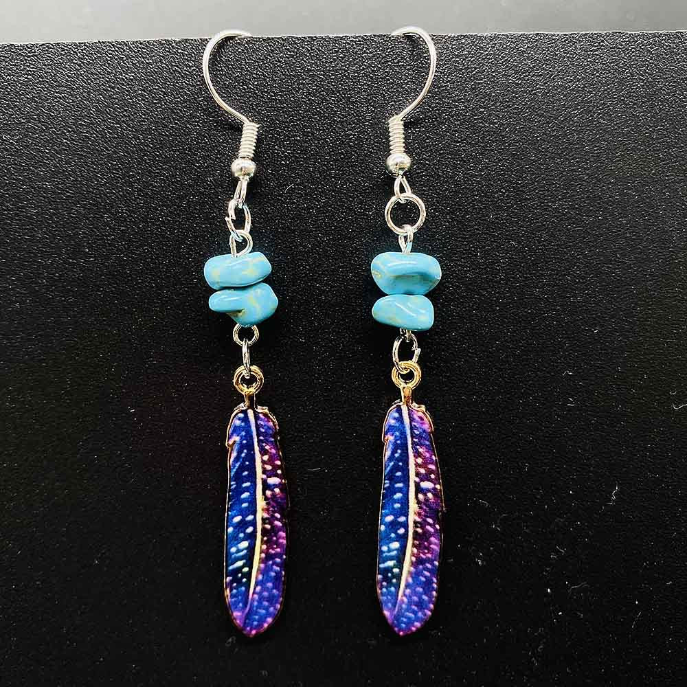 Wholesale Simulated Feather Blue Turquoise Bead and Leaf Stud Earrings