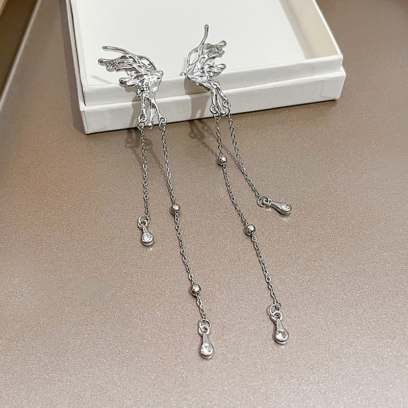 Wholesale  long tassel bow chain ear clip earrings