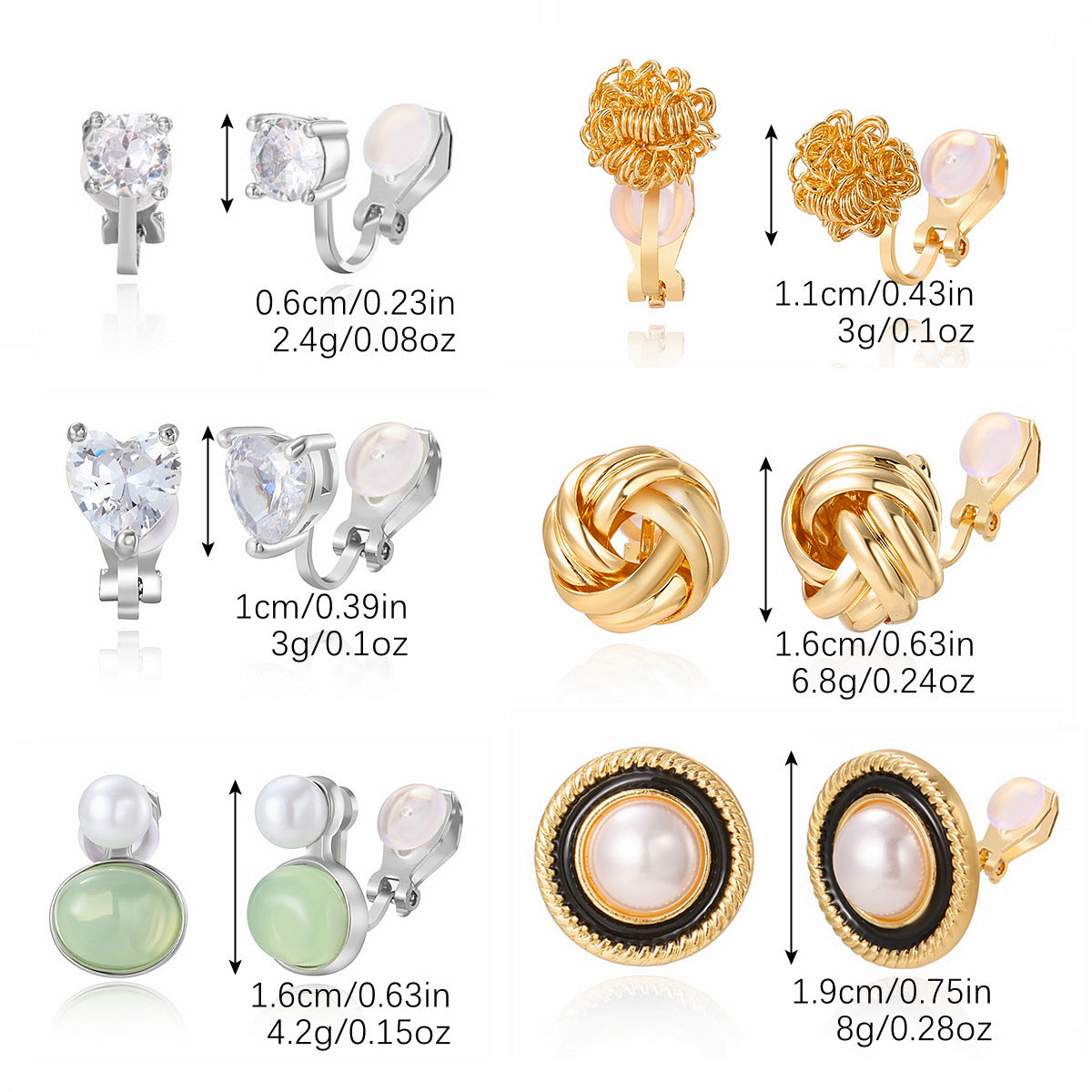 Wholesale Versatile Metallic Six-Pair Ear Clips Light Luxury High-End Women' s Non-Pierced Ear Clips Earrings