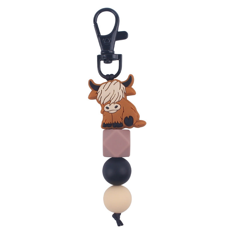 Wholesale Silicone Cartoon Cow Handmade Beaded Keychain ACC-KC-GuangTian003