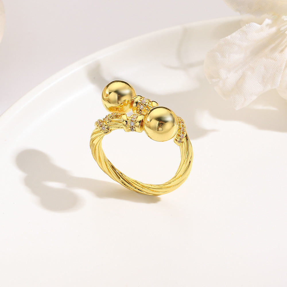 Wholesale Copper plated 18k zircon ball open ring