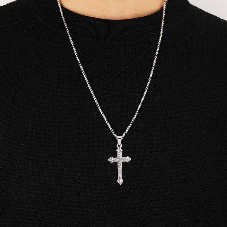 Wholesale Titanium Steel Diamond-encrusted Gold Cross Pendant Jewelry Necklaces