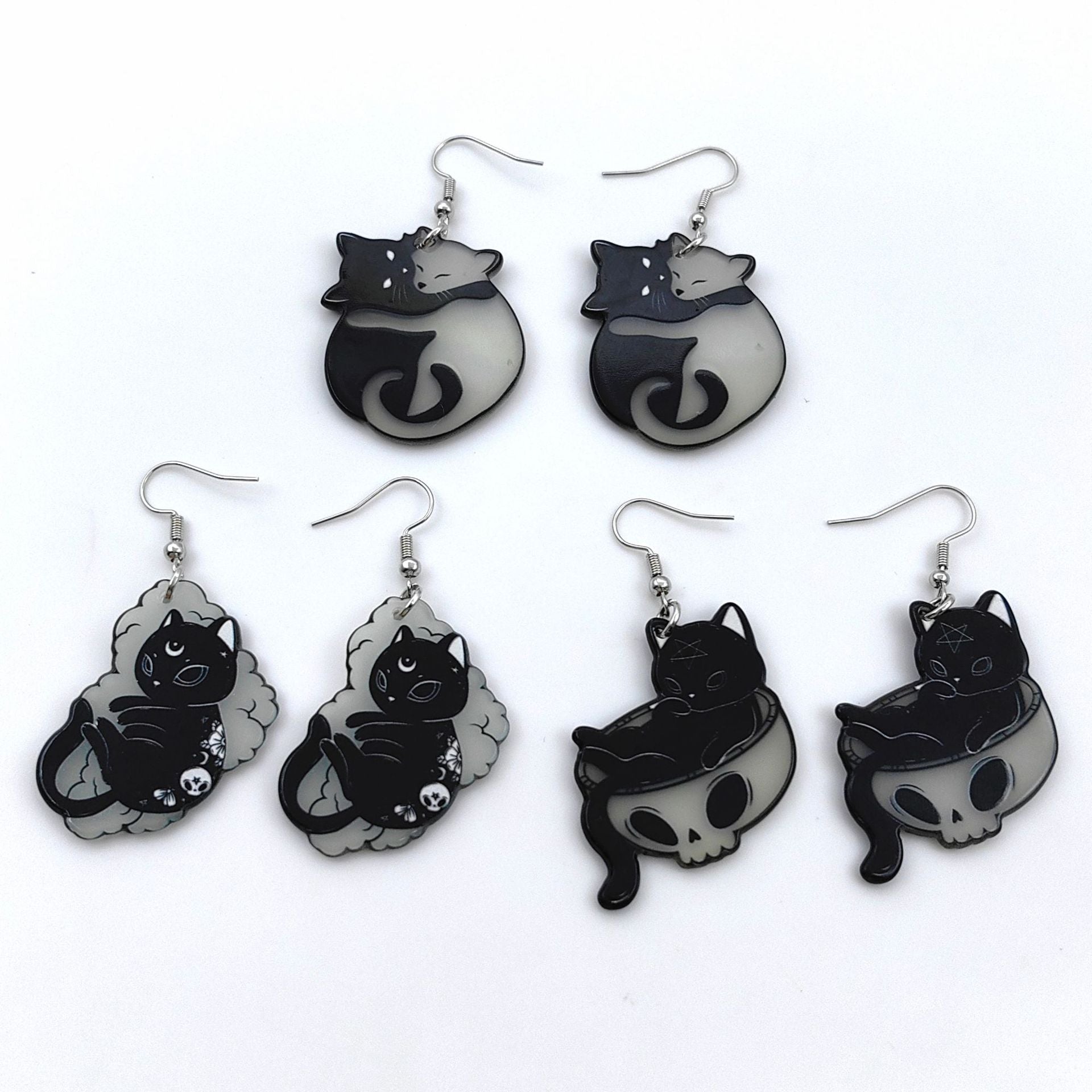 Wholesale Halloween Dark Series Acrylic Luminous Black Cat Ghost Earrings ACC-ES-XiZhao021