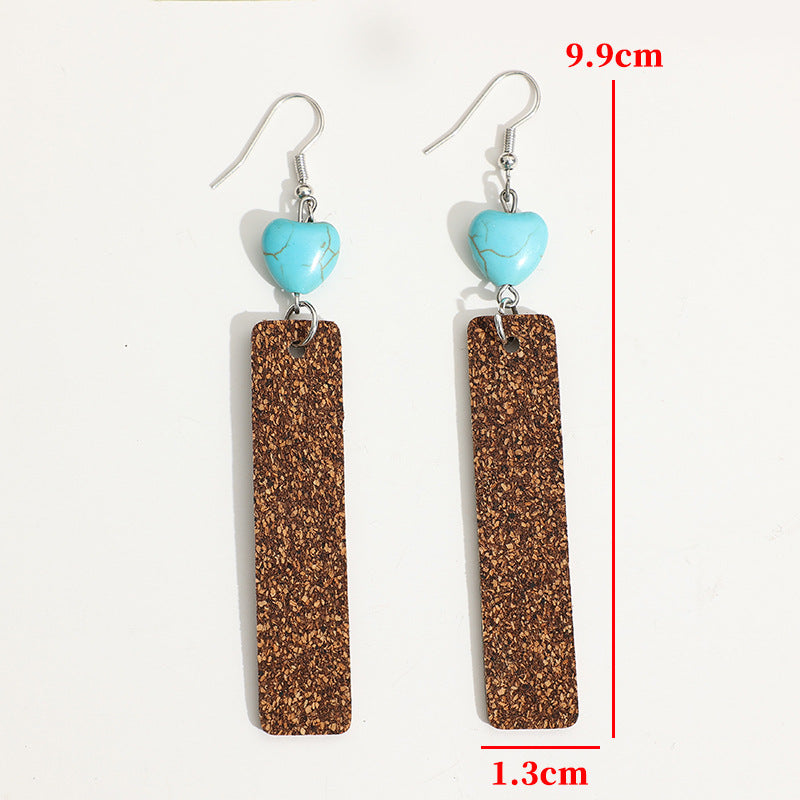 Wholesale Natural Cork Turquoise Long Pendant Western Cowboy Earrings