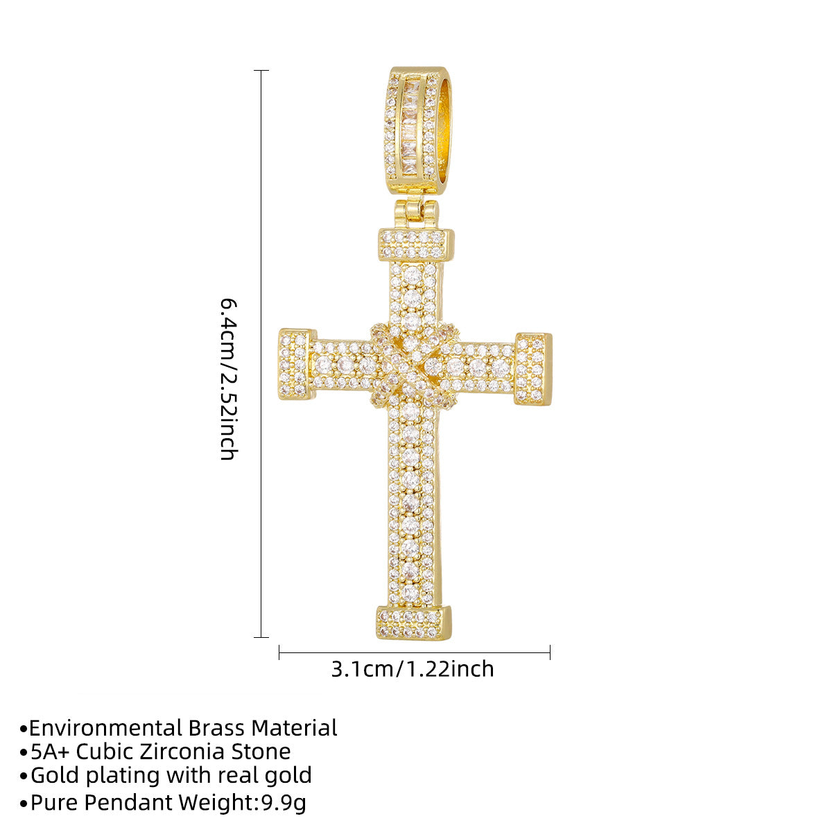 Wholesale Trendy Hip Hop Cross Pendant Necklace Gold Plated Copper Fashion Accessory Gift