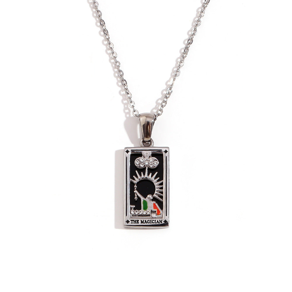 Wholesale Tarot Pendant Necklace 18K Gold Plated Stainless Steel Retro Trendy Jewelry Gift