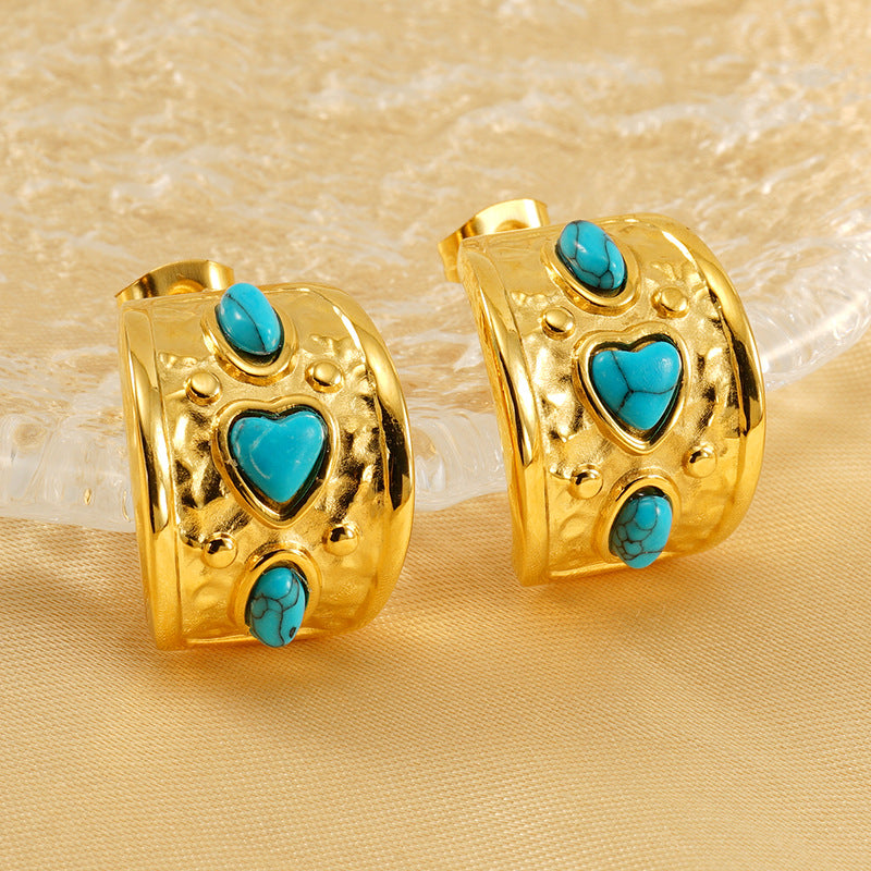 Wholesale Titanium Steel Blue Turquoise Earrings ACC-ES-ZhongYao012