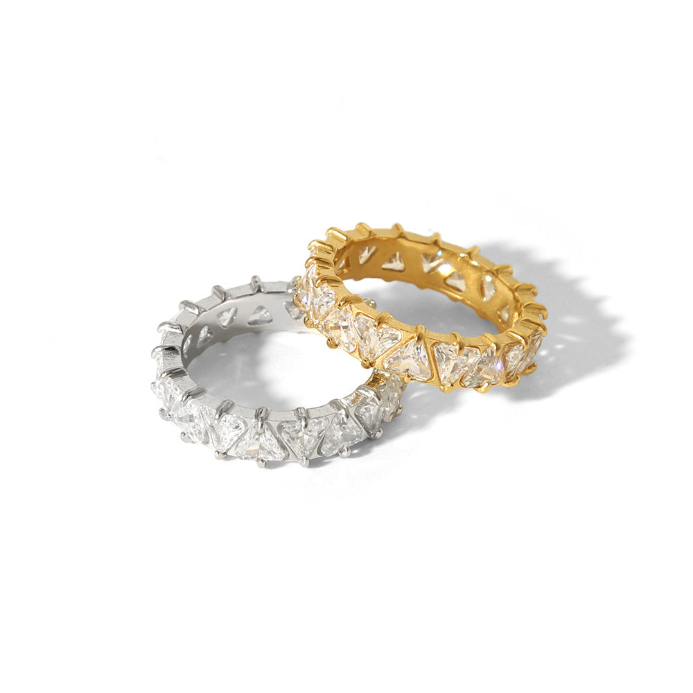 Wholesale stainless steel triangle zircon light luxury full diamond ring