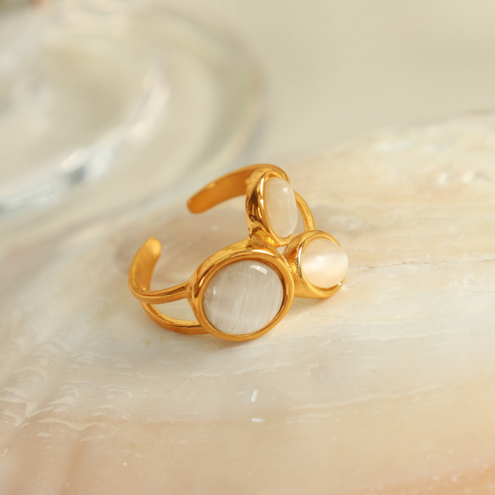 Wholesale Internet Celebrity Temperament Personalized Style Ring Inlaid with Cat' s Eye Open Ring High-End Fashion European and American Retro Ring