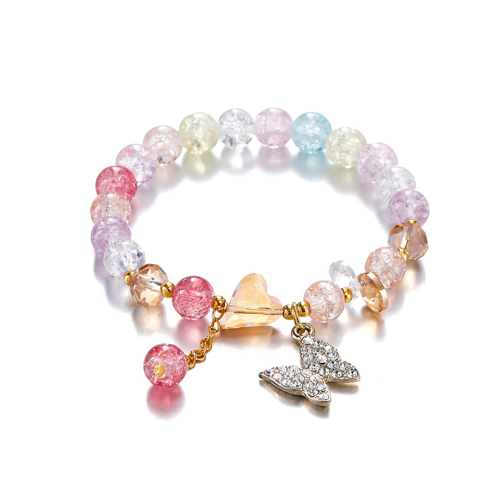 Wholesale Blue Butterfly Artificial Crystal Beaded Bracelet Chinese Style Chic Fashion Accessory Travel Souvenir Gift