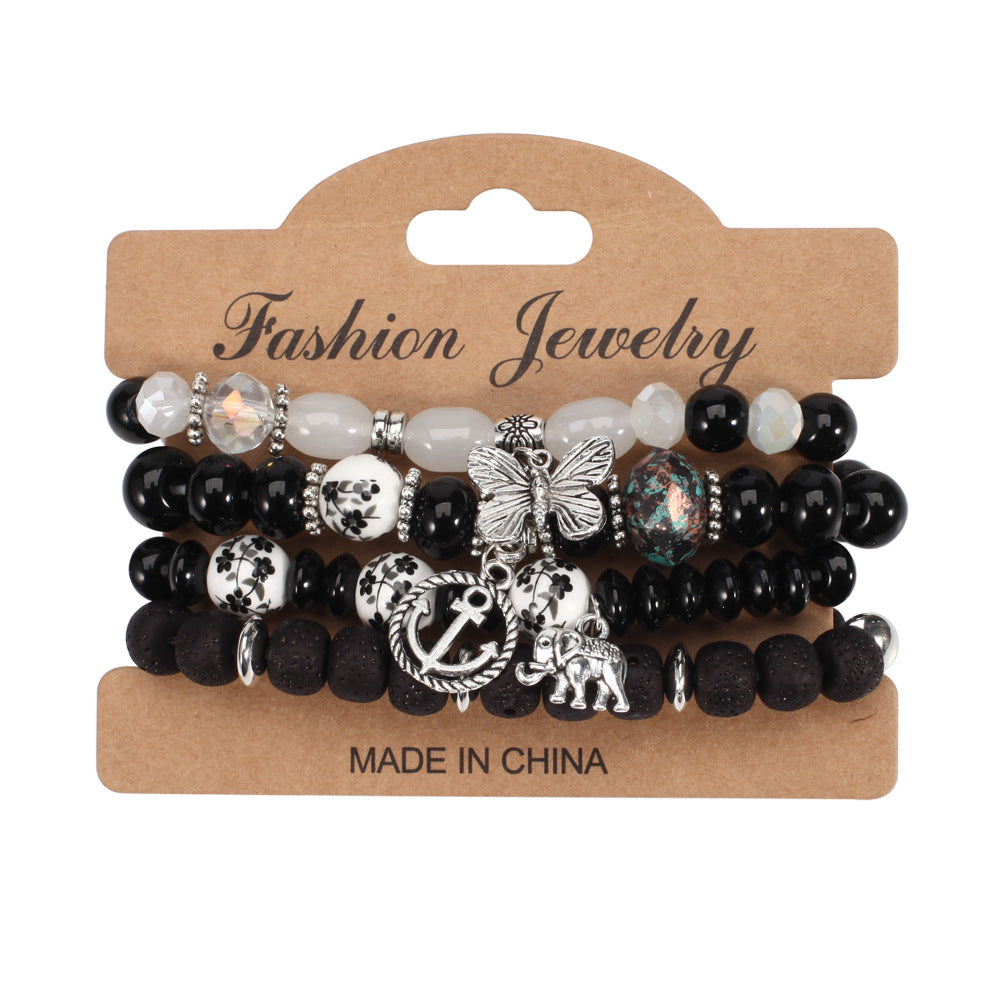 Wholesale Bohemian Butterfly Anchor Elephant Pendant Multilayer Bracelet Layered Bracelet Set ACC-BT-XinY003