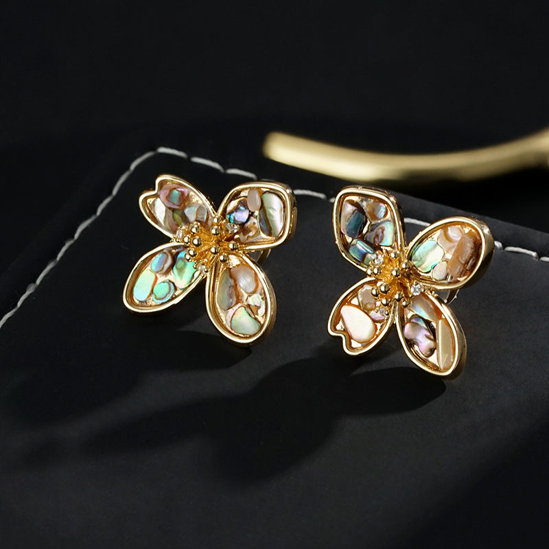 Wholesale color shell retro earrings full-body copper gold-plated s925 silver needle light luxury  earrings