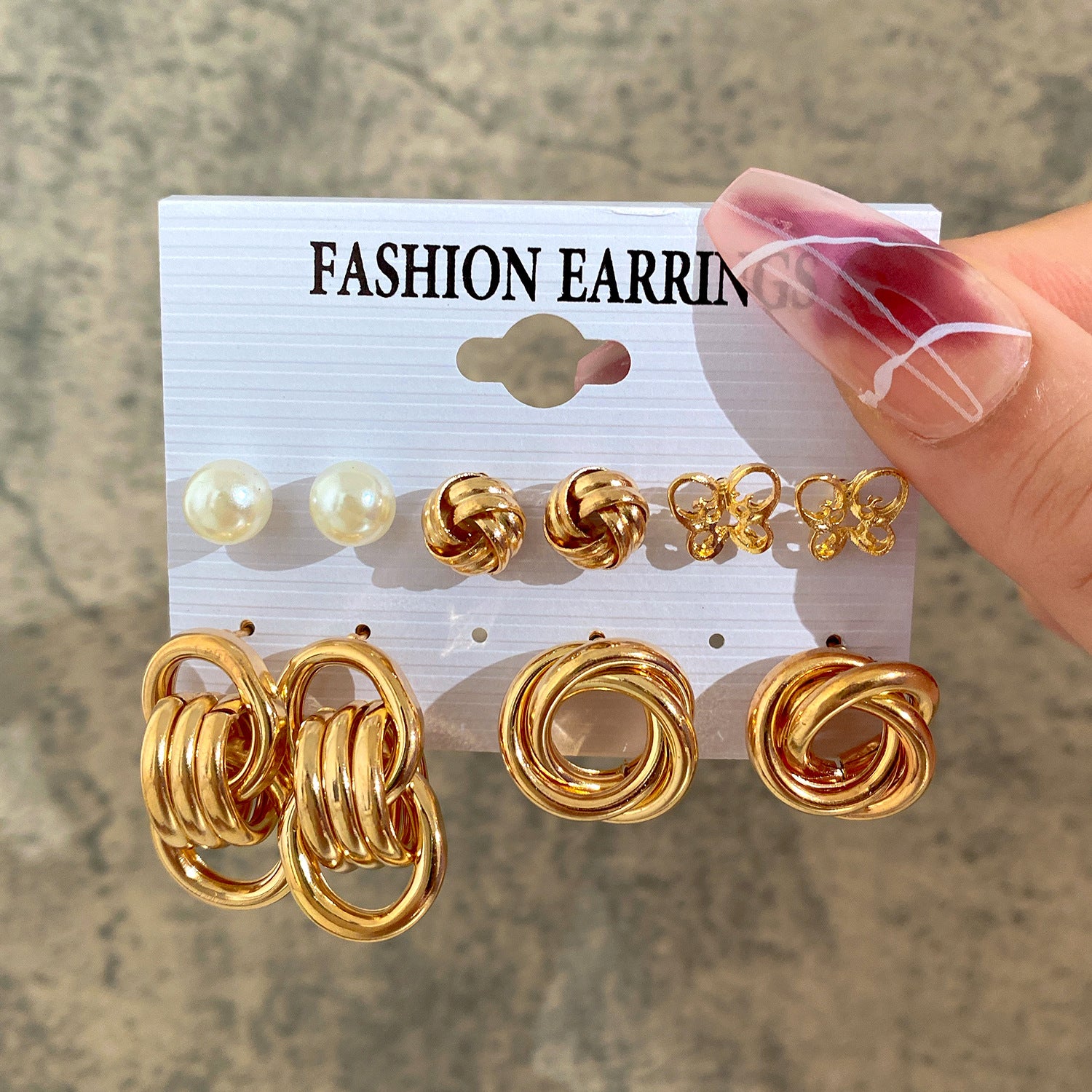 Wholesale French Vintage Gold Earring Set with Pearls 6 Pieces ACC-ES-HZS001