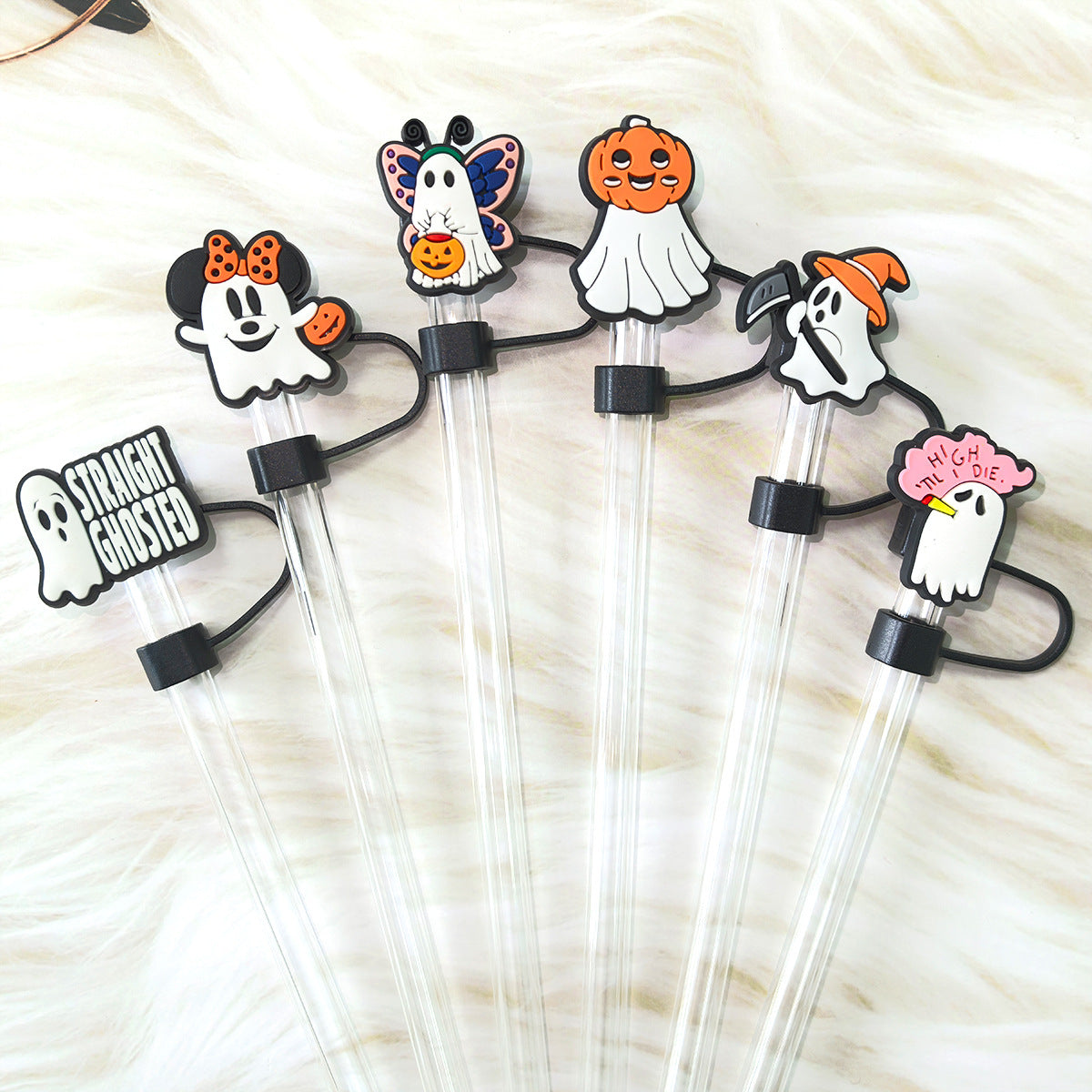 Wholesale Random 100pcs Straw Tube Cap Cartoon Cute Ghost Straw Cover ACC-SCR-RYY057