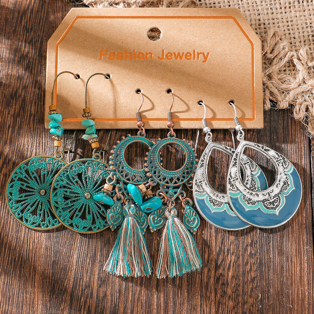 Wholesale Bohemian Colorful Tassel Earring Set Retro Ethnic Party Wear Fashion Accessory