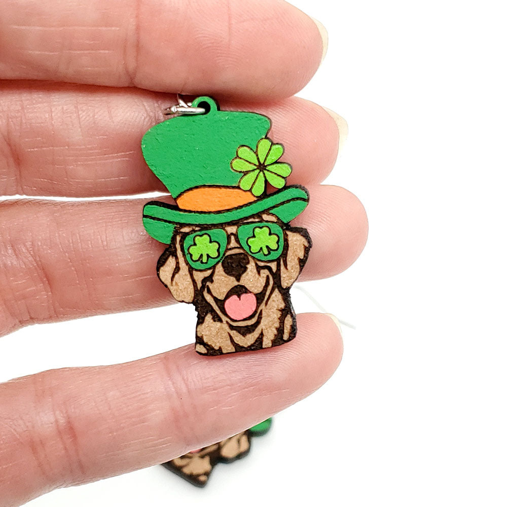 Wholesale 5pcs St. Patrick's Day Dog Cat Wooden Earrings