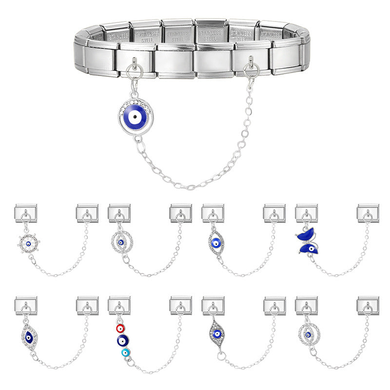 Wholesale 9mm Italian Charm Starter Bracelets DIY eyse double-pendant Creative Stainless Steel Composable Bracelet