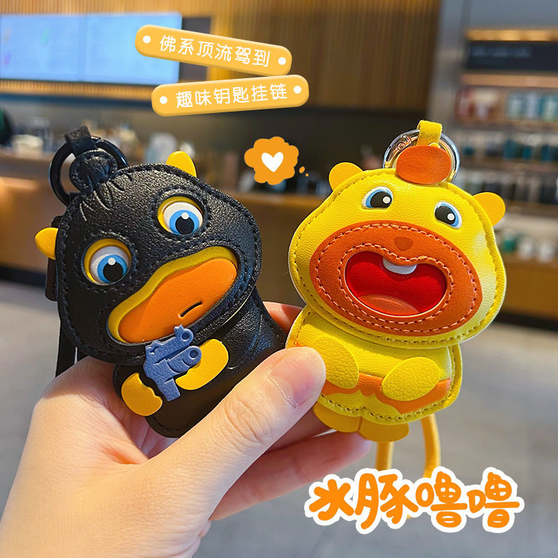 Wholesale Stylish PU Leather Capybara Plush Keychain Cute Car Bag Charm Yellow Boutique Resale