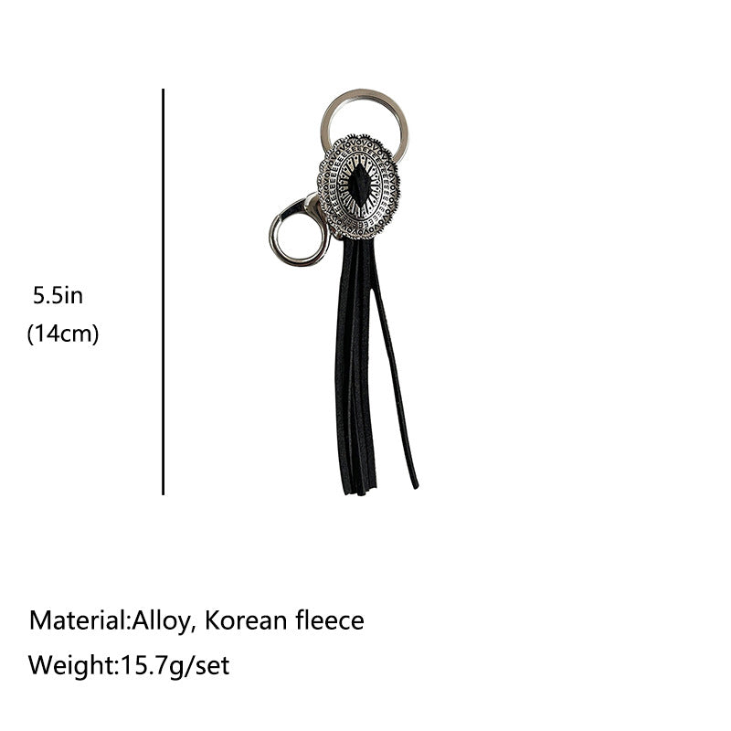 Wholesale Retro Western Cowboy Style Pumpkin Flower Tassel Keychain Alloy Electroplated Anti Lost Key Ring Stylish Bag Charm Car Key Accessory