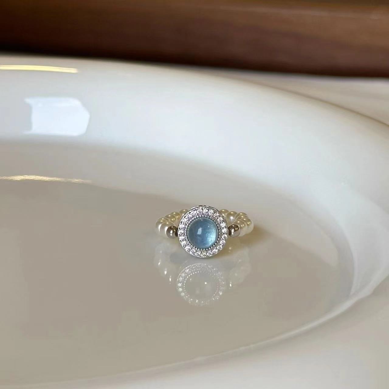 Wholesale navy blue treasure pearl beaded ring