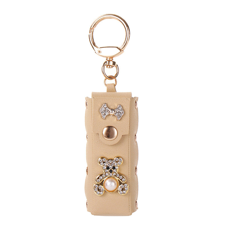 Wholesale Deep Red PU Leather Bear Lipstick Holder Keychain Bag Charm Fashion Accessory For Boutique Resale