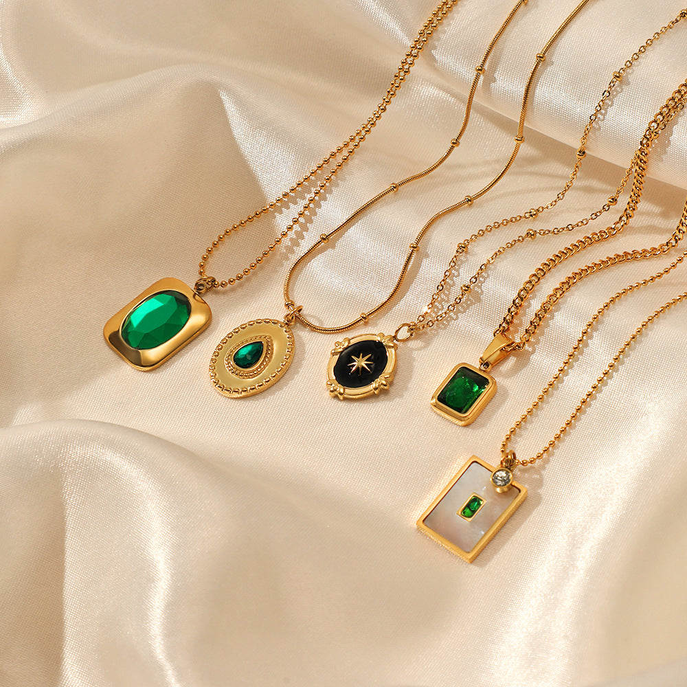 Wholesale  Retro Emerald Stainless Steel Necklace